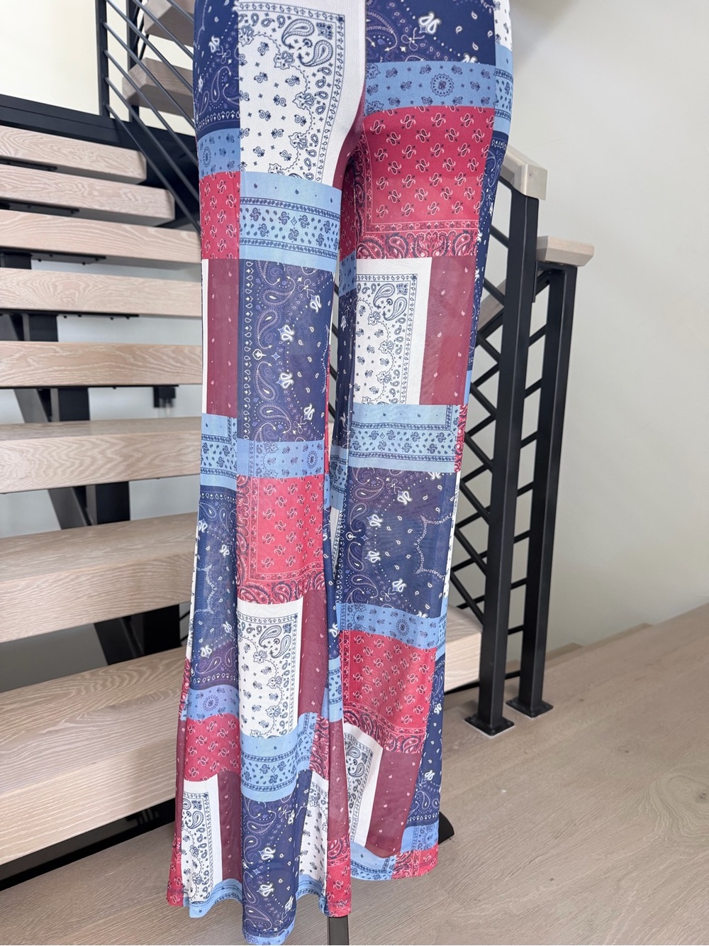 Patchwork Print Wide-Leg Pants - Blue & Red size S - Picture 4 of 6